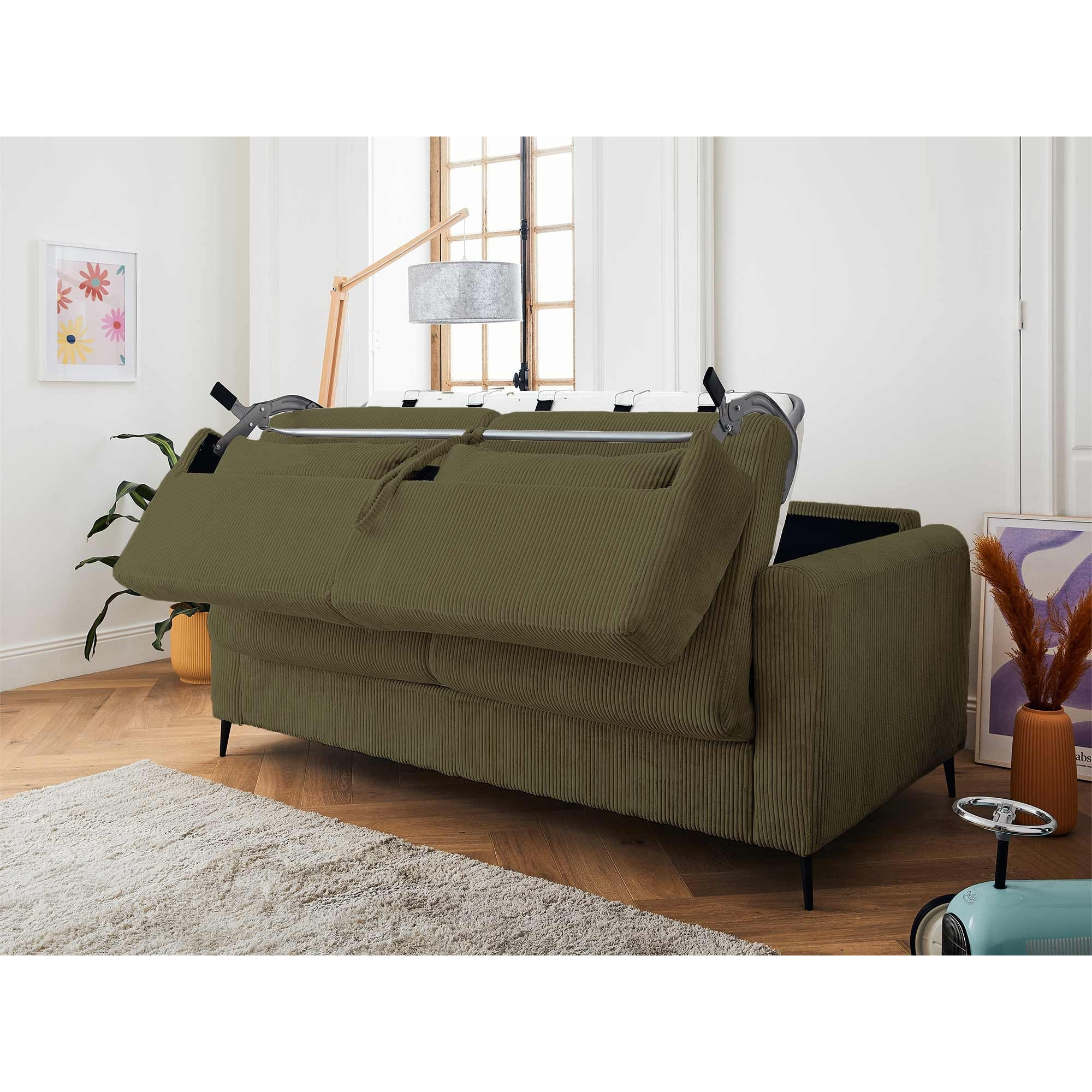 Owen - canapé 3 places convertible - couchage quotidien - matelas 12 cm - en velours côtelé - Vert