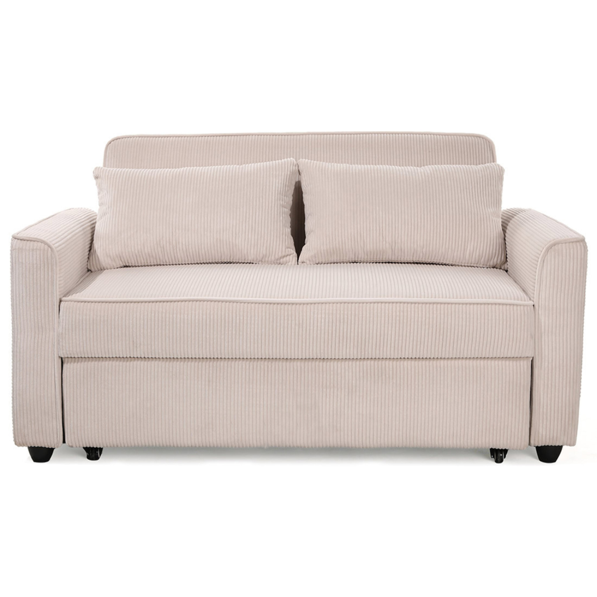 Ernest - Canapé droit 2 places convertible en velours côtelé - Beige