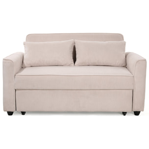 Ernest - Canapé droit 2 places convertible en velours côtelé - Beige