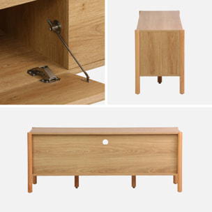 Meuble TV décor bois 2 portes 1 tiroir 140cm naturel - 140 x 42 x 55 cm - Harmony