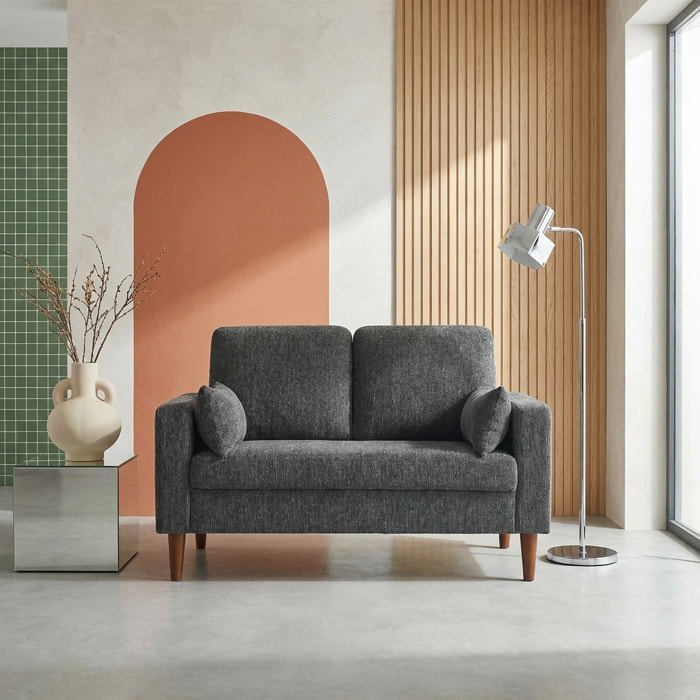 Canapé bois d'hévéa et tissu chenille 2 places BJORN