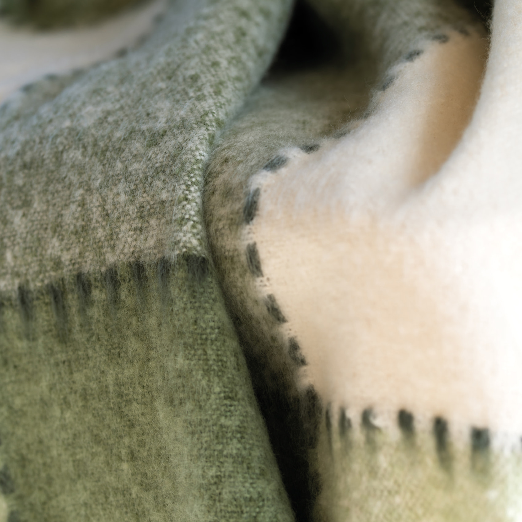 Plaid à carreaux aspect mohair - Kaki