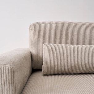 Canapé d'angle convertible réversible 5 places velours côtelé greige avec coffre de rangement - Theo