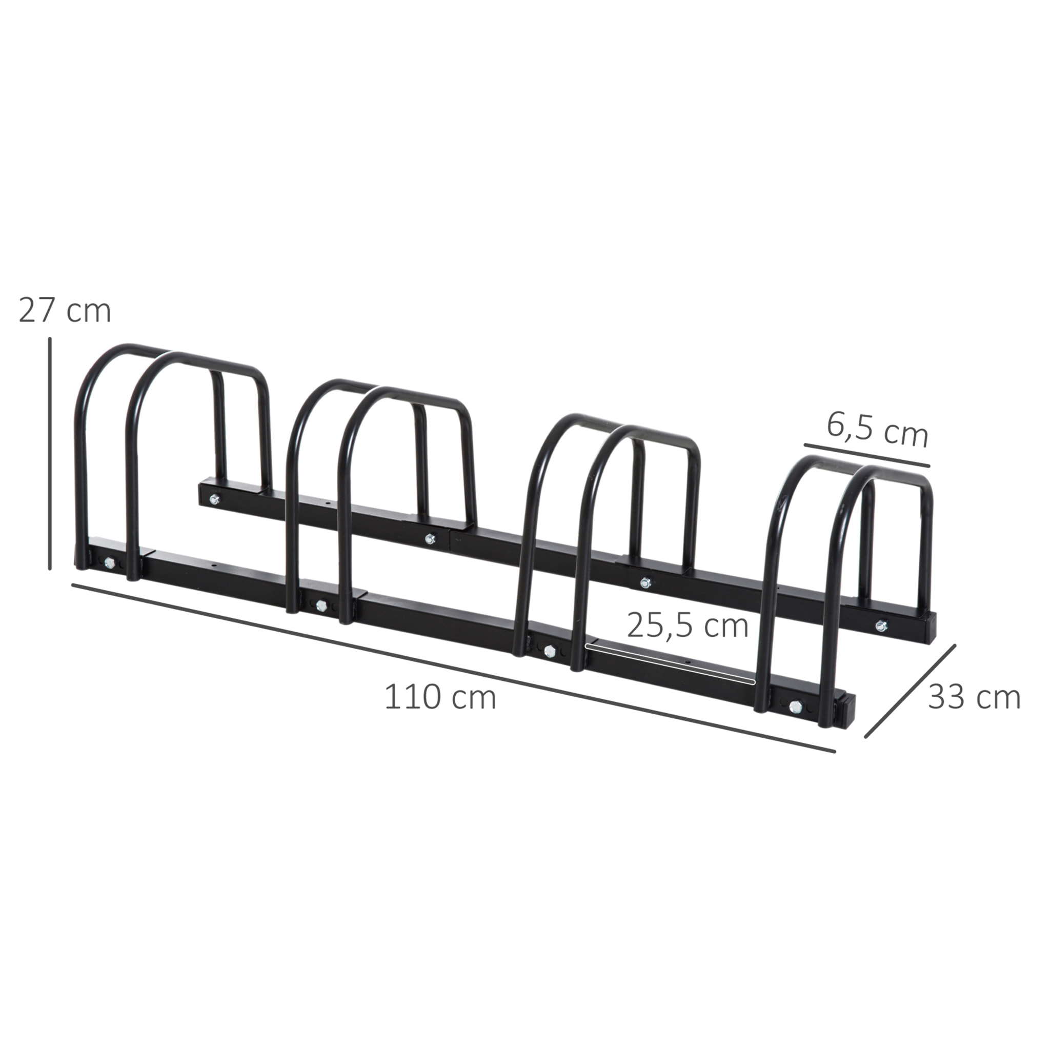 Aparcamiento para 4 Bicicletas Soporte de Acero para Aparcar Bicicletas en el Suelo o Pared Estacionamiento para Interior y Exterior 110x33x27 cm Negro