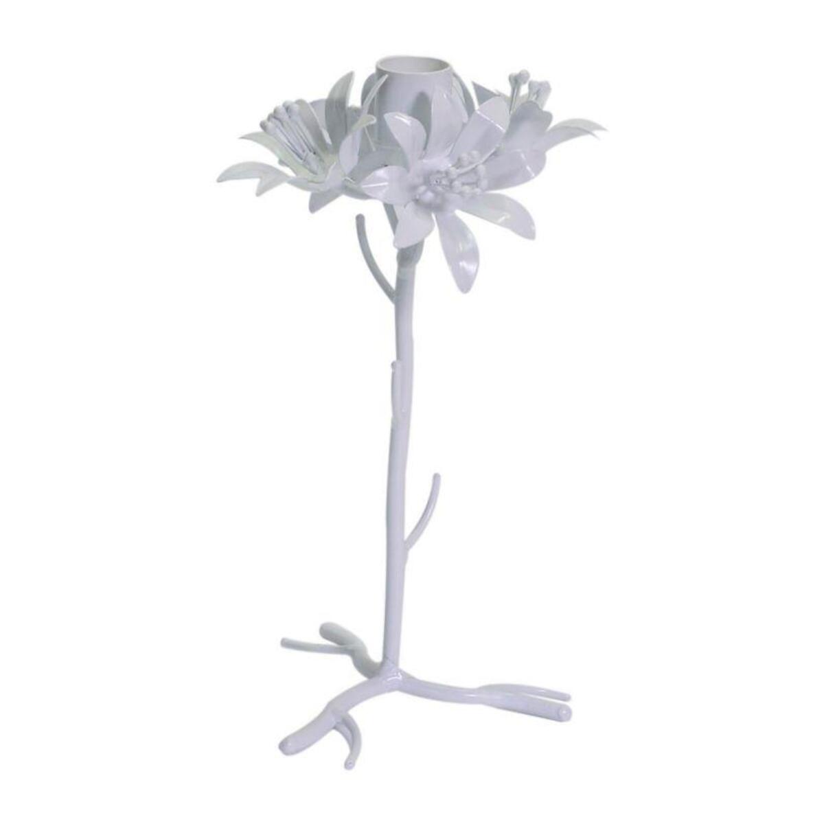 Portacandele in metallo bianco con fiore cmø12h22