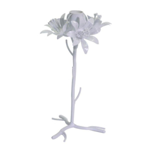 Portacandele in metallo bianco con fiore cmø12h22