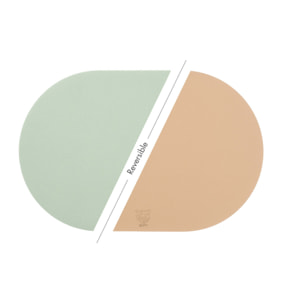 Set de table ovale réversible - 6 pièces - Cuir recyclé rose pâle et vert pâle