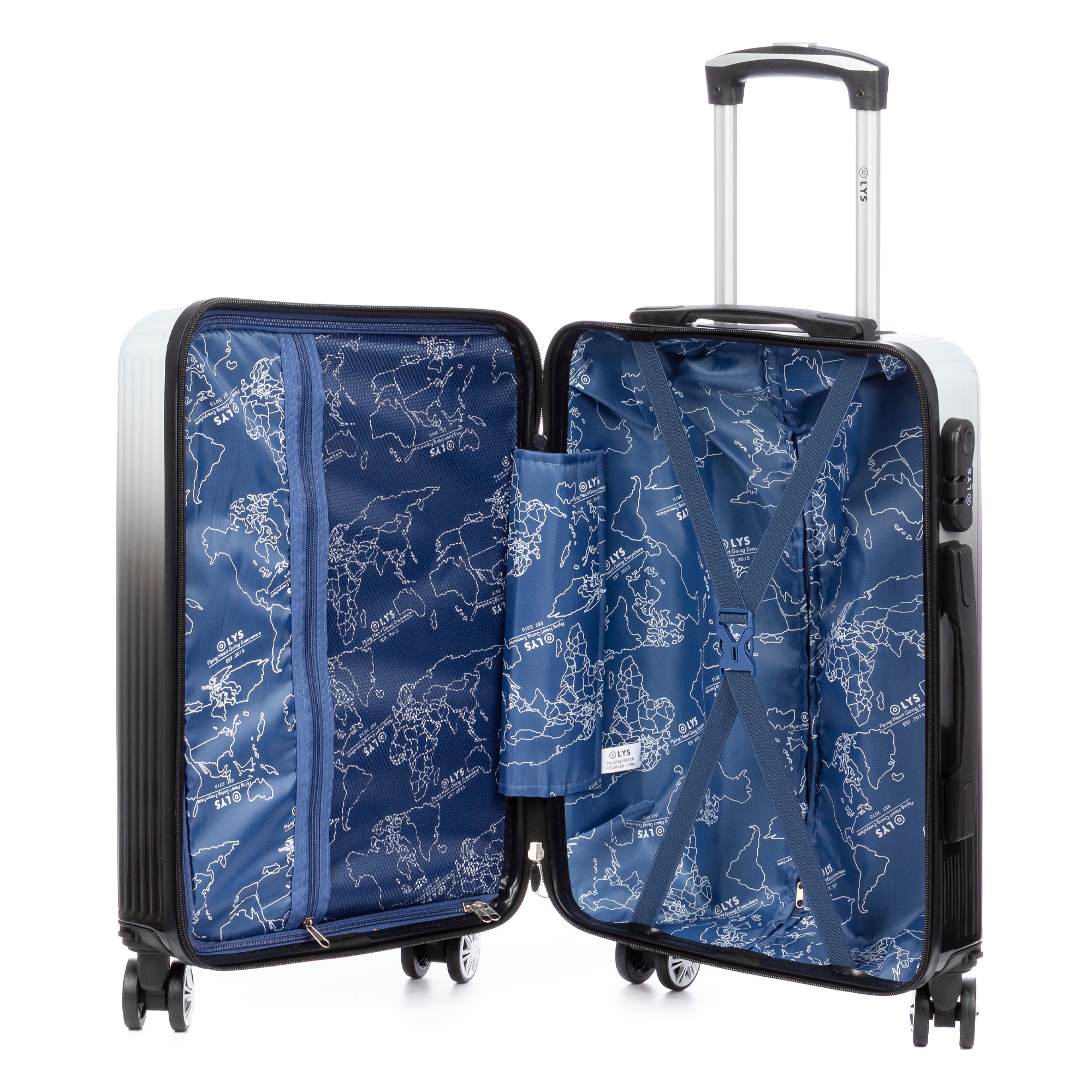 Valigia da cabina trolley in PP resistente alla rottura. Serratura a combinazione, 4 ruote doppie removibili e girevoli a 360°.