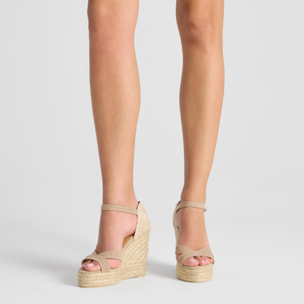 Sandalia cuña Bruna beige mujer 11cm