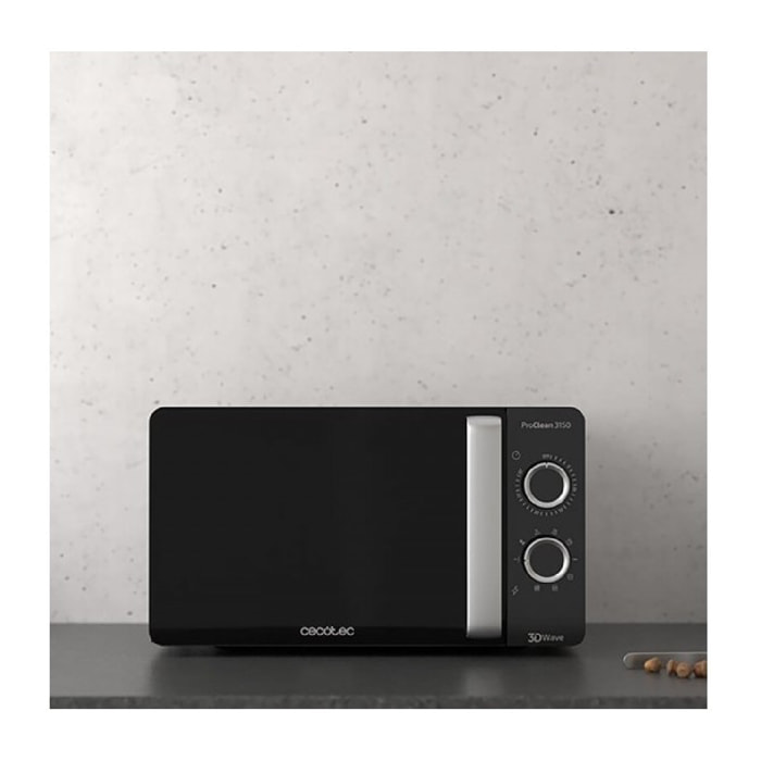 Cecotec Micro-ondes noir et argent ProClean 3150. Avec Gril et revêtement Ready2