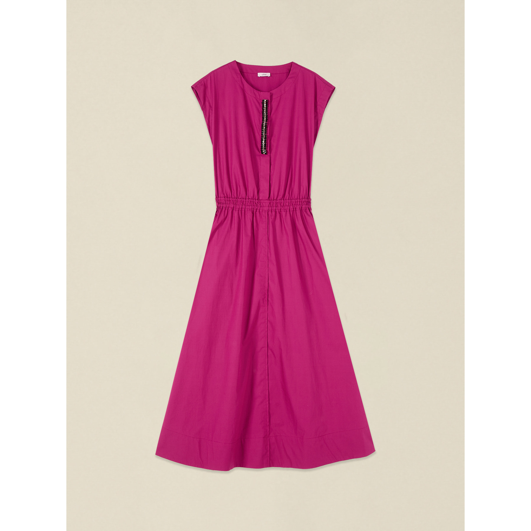 Oltre - Vestido flare en popelín con detalle joya - Fuchsia
