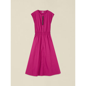 Oltre - Vestido flare en popelín con detalle joya - Fuchsia