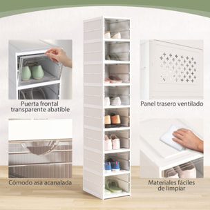 Cajas para Zapatos Apilables, Juego de 8 Organizadores para Zapatos Portátil, Zapatero Plegable con Puertas Transparentes, hasta Talla 43, No Requiere Montaje, Blanco