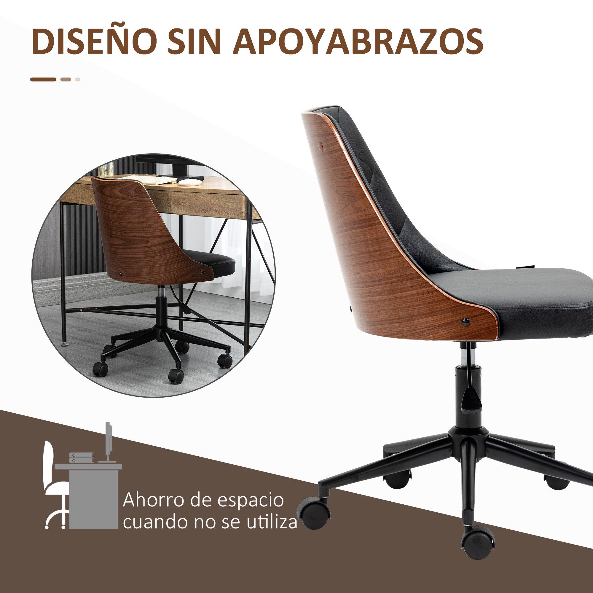 Silla de Oficina Giratoria Silla de Escritorio Ergonómica Tapizadas en Cuero PU con Altura Ajustable Función de Basculante para Salón Dormitorio Oficina 54x54,5x76-86 cm Negro