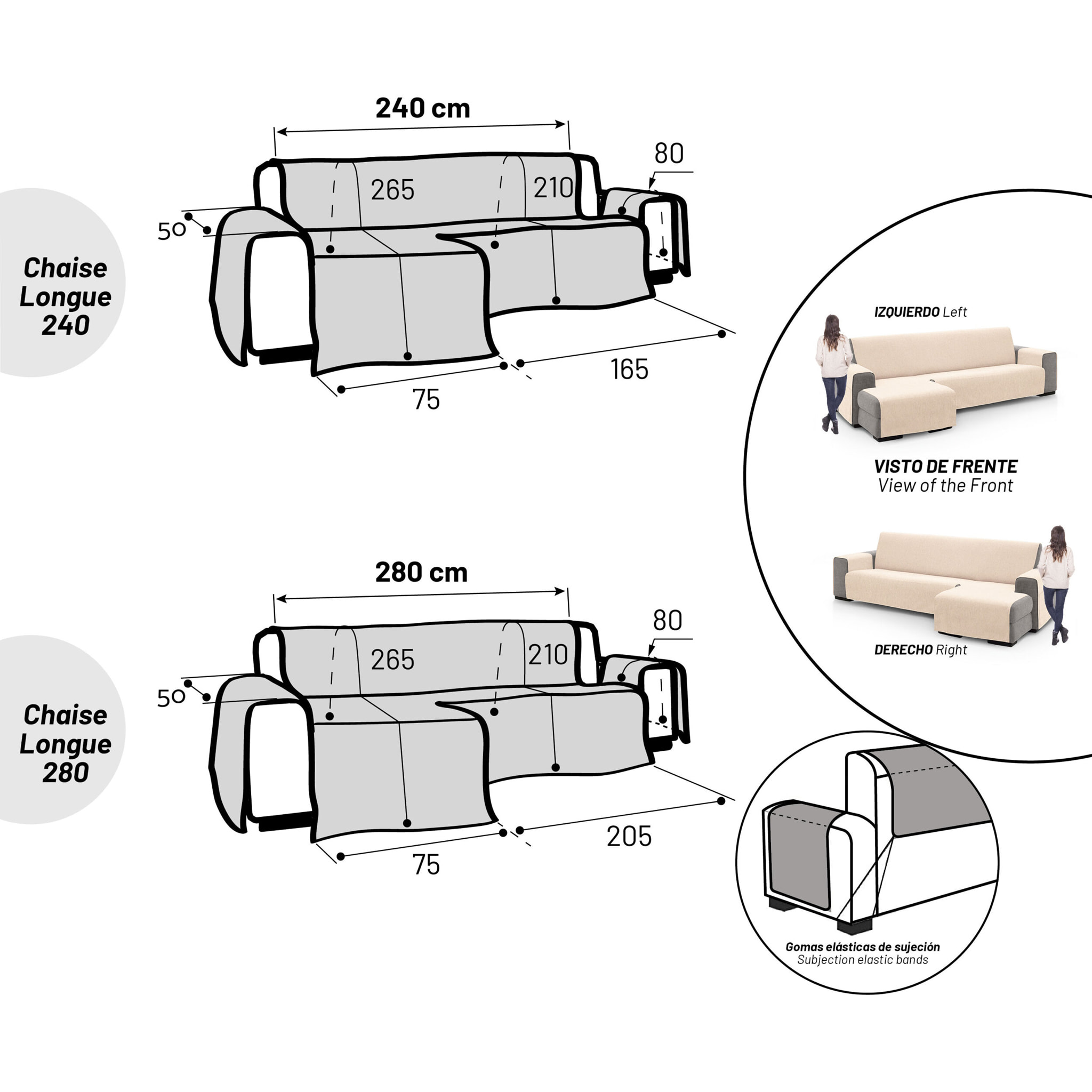 Cubre Sofá Chaise Longue Izquierda modelo VERONA