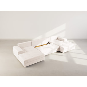 Bastian - canapé panoramique en U 7 places convertible avec coffre en velours texturé - Beige