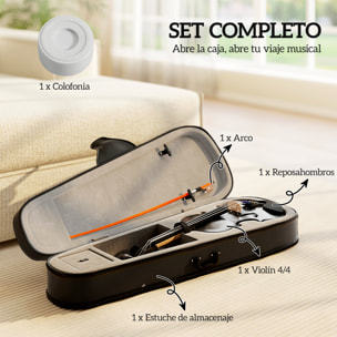 Violín 4/4 de Tamaño Completo de Madera, Set de Violín para Principiantes, Adultos y Niños, con Estuche Ligero, Arco, Colofonia, Afinadores, Cuerdas y Soporte para Hombro, Negro