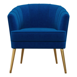 Fauteuil coquillage fauteuil design dim. 71L x 72P x 75H cm piètement doré effilé velours bleu roi