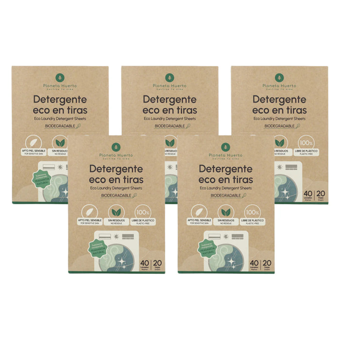 Pack 5 Eco-Tiras detergente y suavizante Planeta Huerto 200 lavados