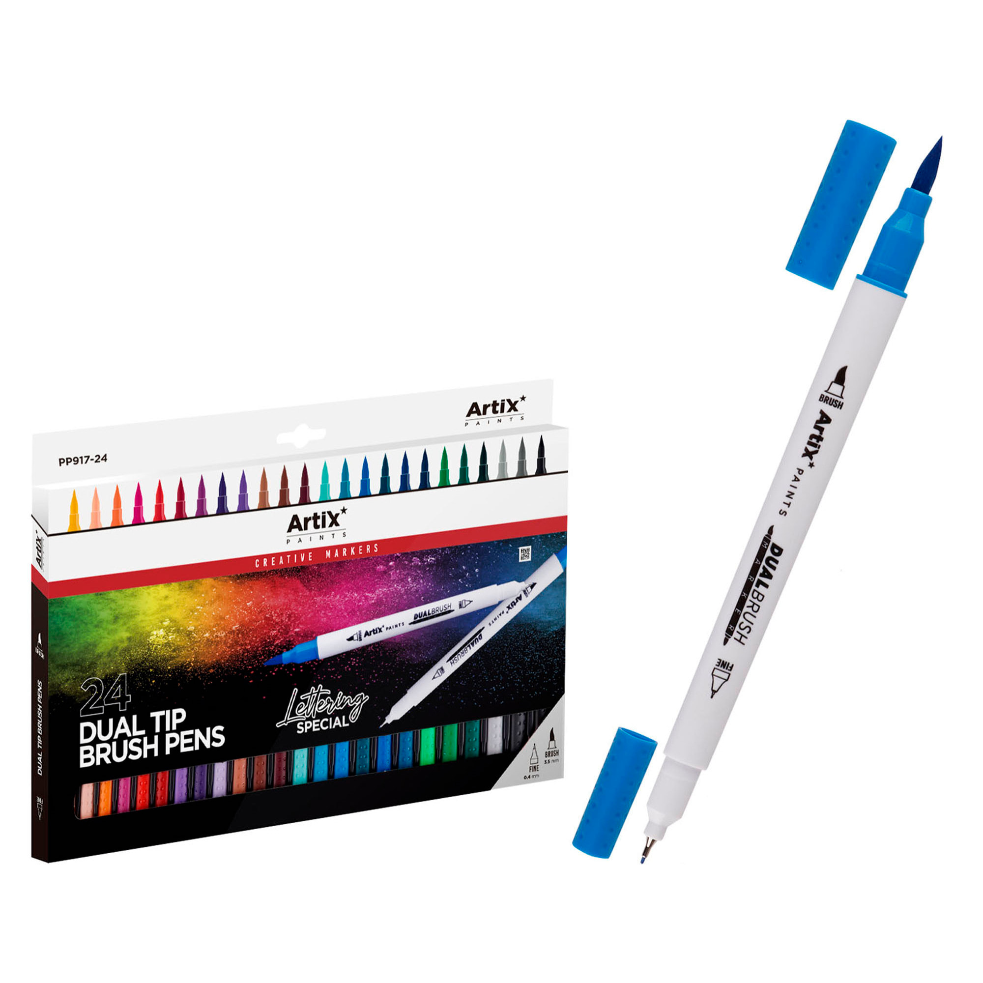 SET DI MARCATORI DOPPIO ESTREMO PENNELLO LETTERING 24 Uds.