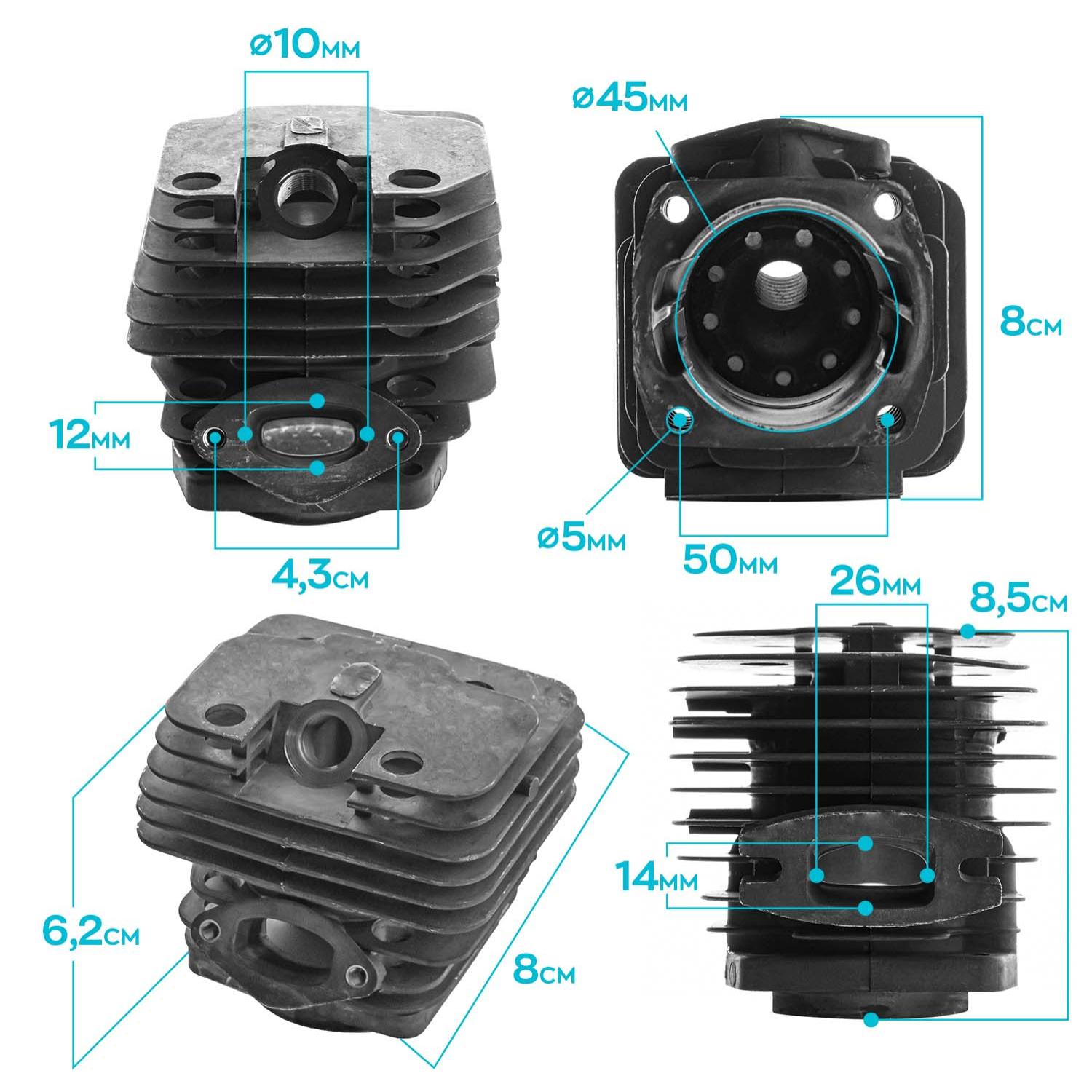 Gruppo Termico Per Motosega 52Cc - Ricambio Cilindro + Pistone Completo Per Motori A 2 Tempi Da 52Cc