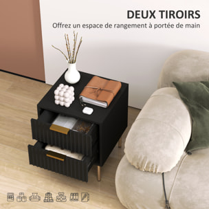 Chevet design contemporain 2 tiroirs effet cannelé coloris champagne doré noir