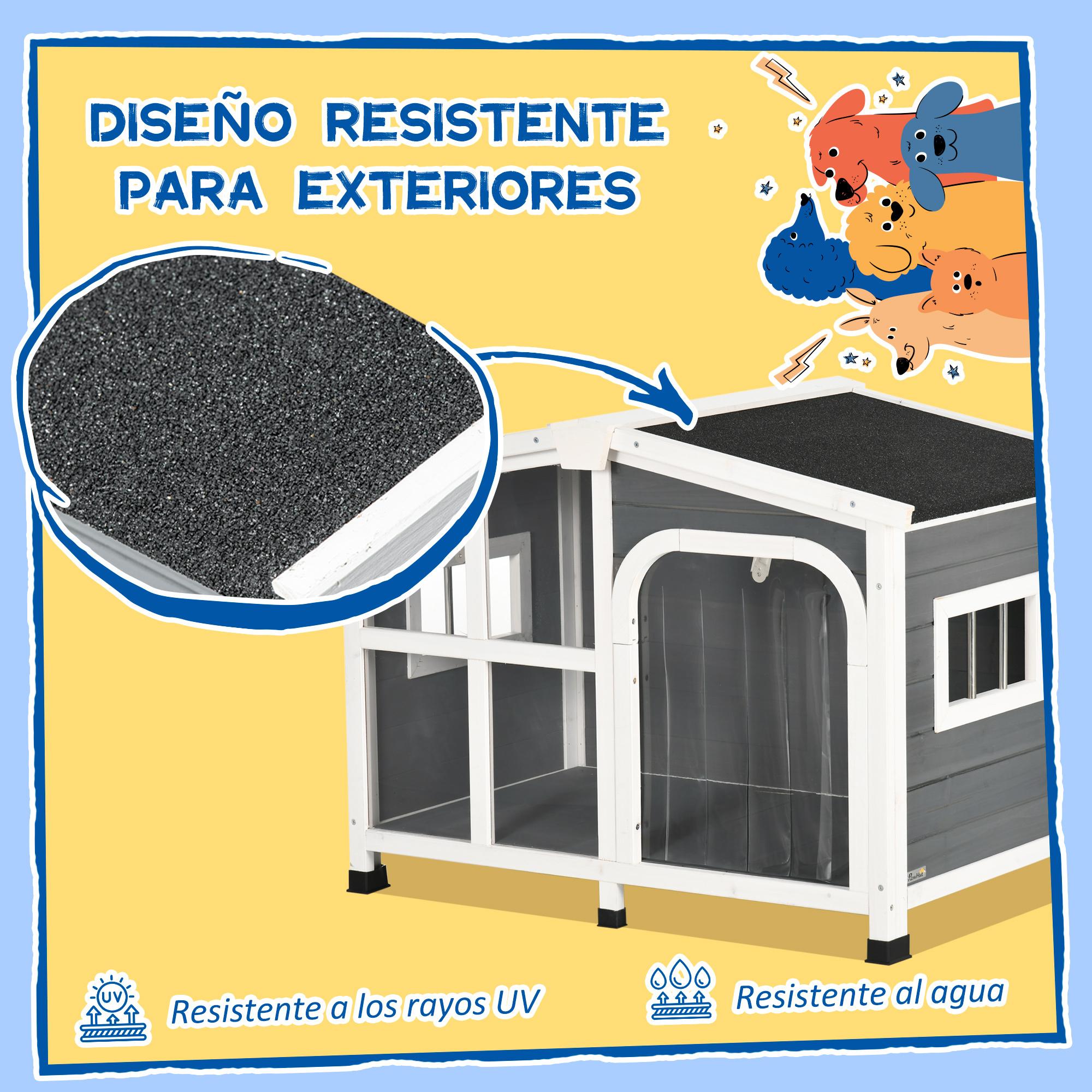 Caseta de Madera para Perros 101x66,5x70,5 cm Casita para Mascotas con Techo Abatible Frontal de Acrílico Puerta con Cortina y Fondo Extraíble Gris Oscuro