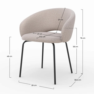 Chaise en tissu beige chiné et pieds noirs - Milly