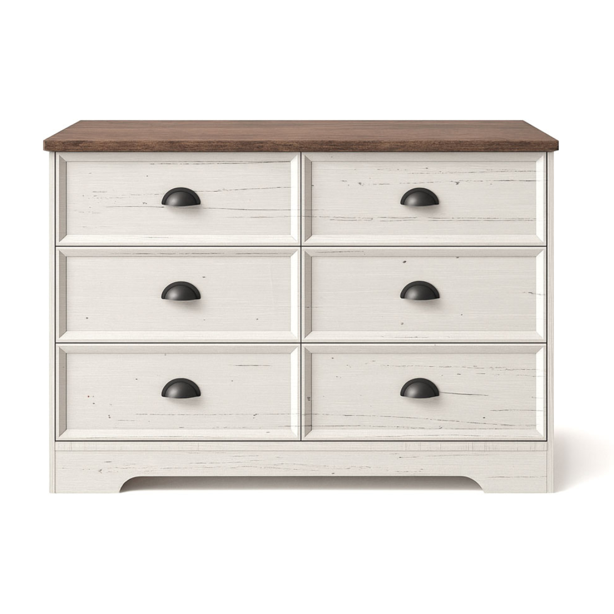 YORK Commode 6 tiroirs blanc et bois 120cm