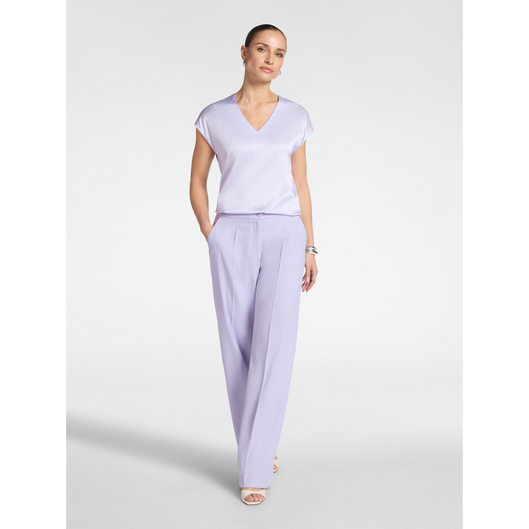 Elena Mirò - Blusa de satén con escote en V - Violeta