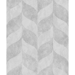 Papier peint géométrique feuilles gris argent