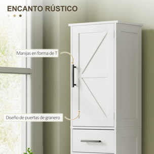 Armario Alto de Baño Estrecho con 2 Puertas 1 Cajón y 2 Estantes Ajustables Columna de Baño Estilo Rústico para Salón Aseo Cocina 40x30x170 cm Blanco
