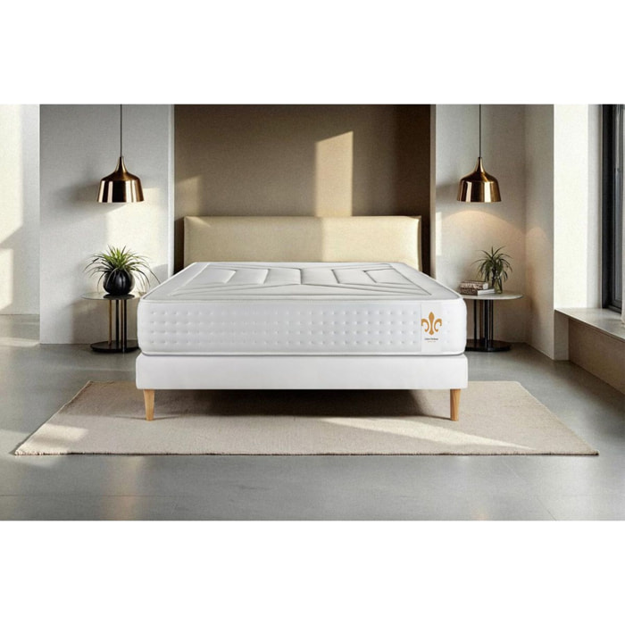 Ensemble Matelas Vingt-Quatre - 24cm - Ressorts ensachés et mémoire de forme - Soutien sur mesure - Sommier kit Blanc