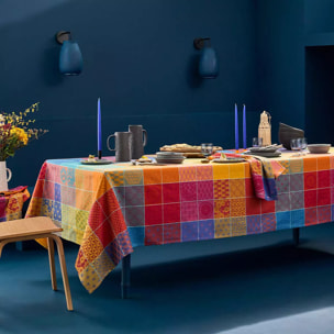 Chemin de table pur coton motif jacquard orange violet Mille hana floralies