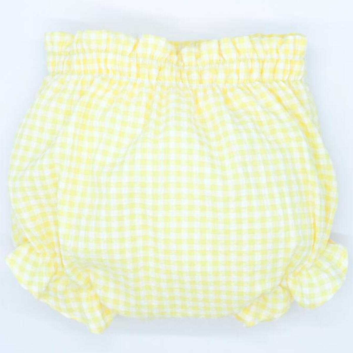 Ranita de cuadro vichy amarillo, goma en cintura y en las piernas.