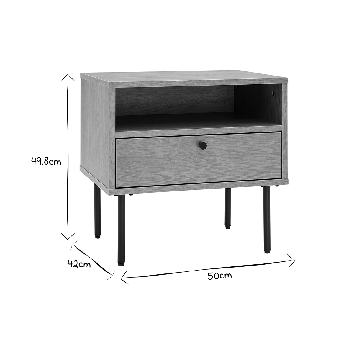 Table de chevet avec rangements finition bois clair chêne et métal noir L50 cm PERNELLE
