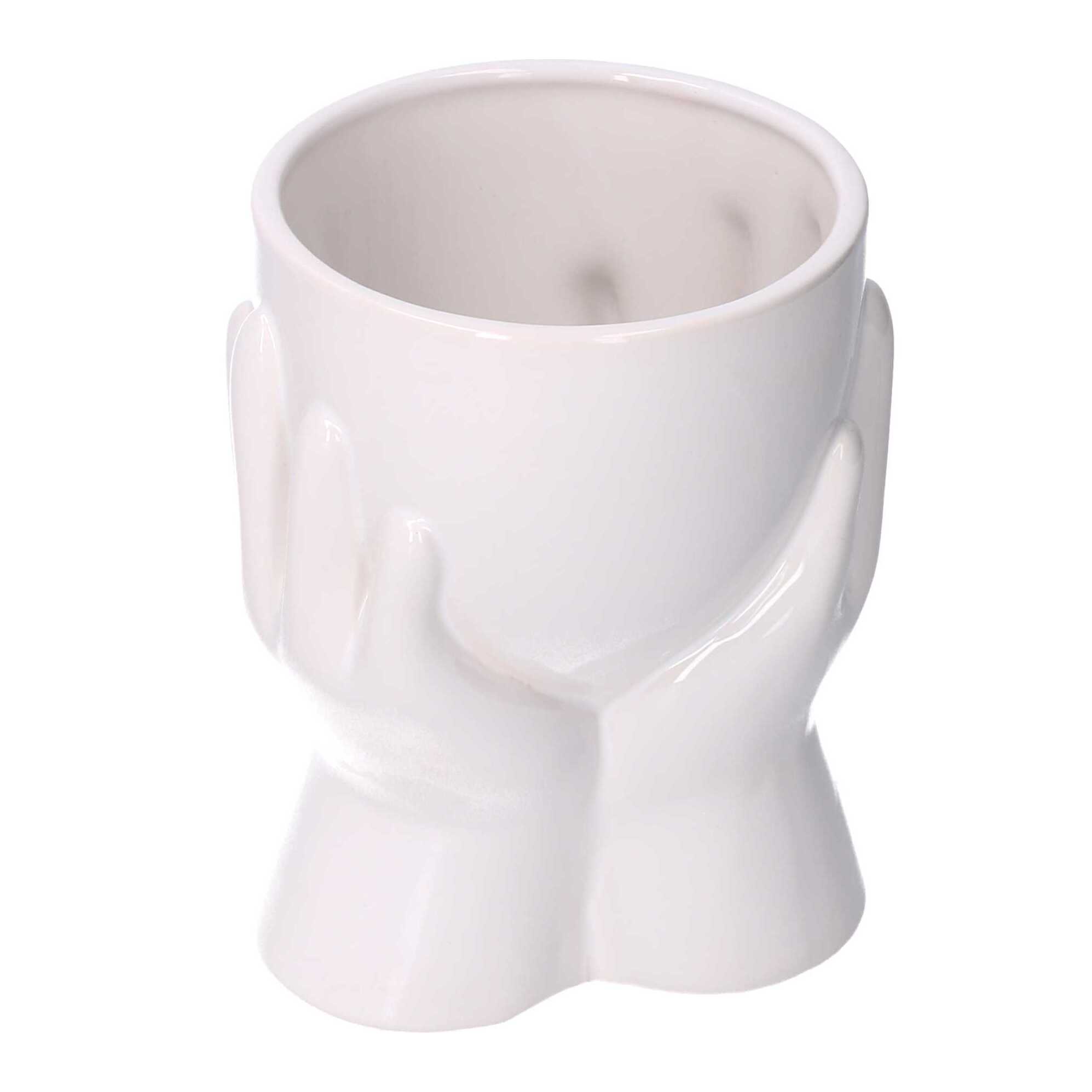 Portavaso in ceramica mani bianco cm10,5x9,5h13,7