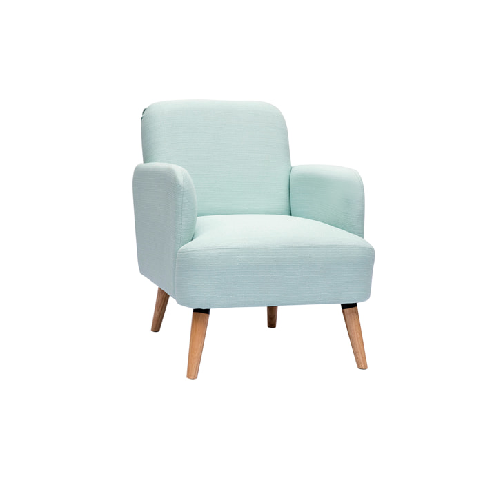 Fauteuil scandinave en tissu menthe à l'eau et bois clair ISKO