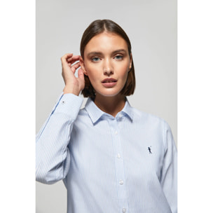 Camicia Oxford a righe celeste con logo Rigby Go