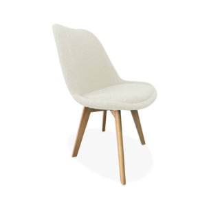 Lot de 4 chaises scandinaves NILS revêtement bouclette blanche. pieds bois de hêtre. chaise 1 place