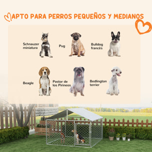 Perrera Jaula de Exterior para Perros Medianos Parque para Perros con Cerradura Marco de Acero Toldo Impermeable y Anti-UV 200x200x150 cm Plata