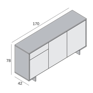 Credenza Davallon, Madia da salotto, Buffet da soggiorno a 3 ante e 1 cassetto, 100% Made in Italy, 170x42h78 cm, Bianco e Cemento