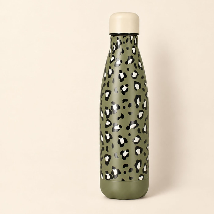 Bouteille animals léopard 500ml en acier inoxydable kaki