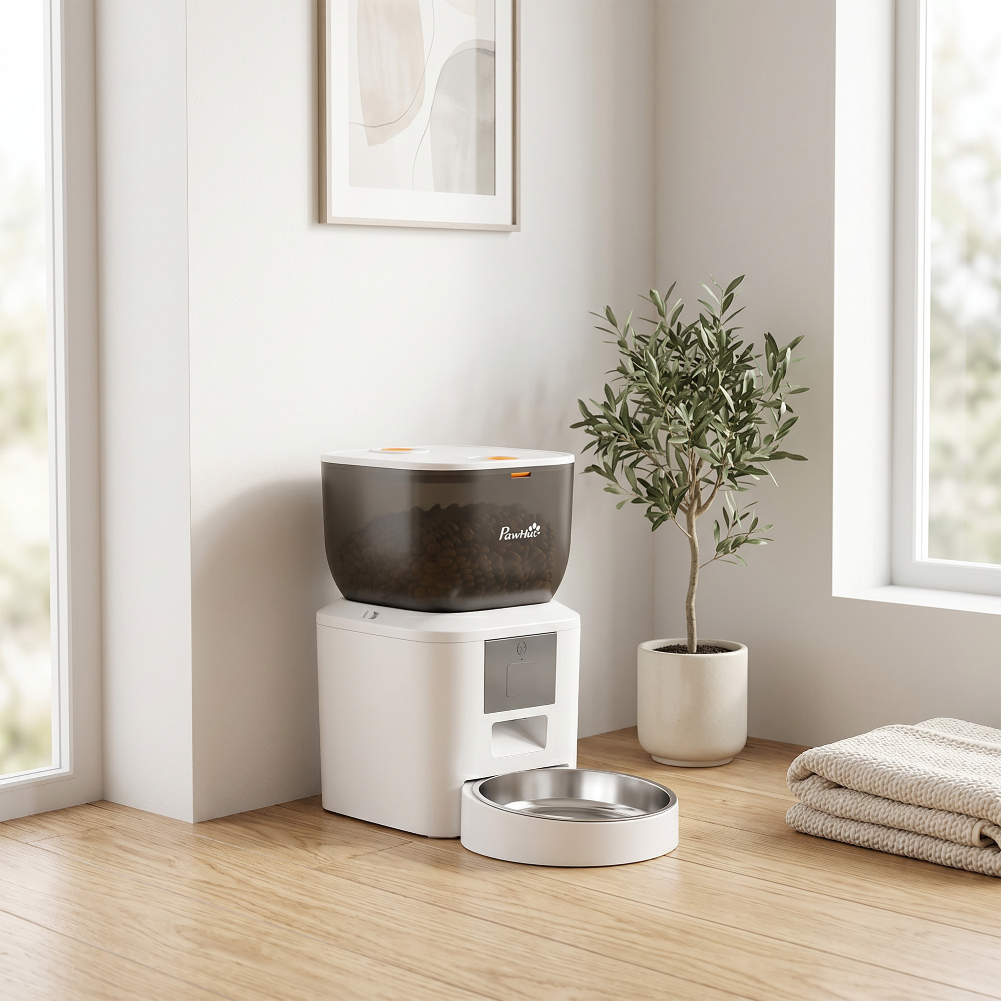 Comedero Automático 4L WiFi 2.4G, Dispensador de Comida para Gatos Perros con Control App, 2 Cuencos, 1-10 Comidas al Día, Grabadora Voz 10s, Antiatascos, 2 Fuentes Alimentación, Fácil Limpiar