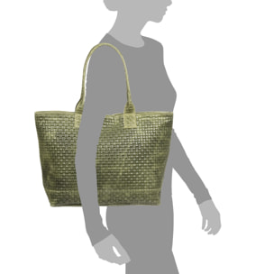 Albisola borsa a spalla da donna. Pelle autentica finitura in camoscio con incisione intrecciata.