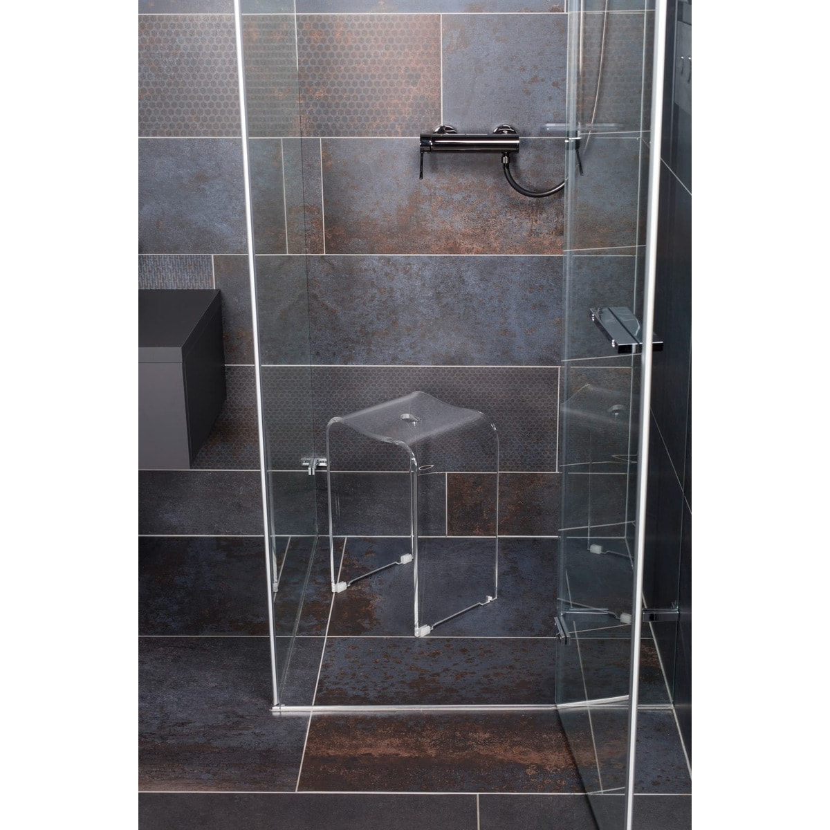 Tabouret de salle de bain PMR antidérapant – sécurité et stabilité, Transparent (SATSTOLPLASTT)