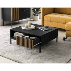 Savanna - table basse - effet bois et noir - 1 tiroir et 1 niche - 80 cm - Noir / Bois