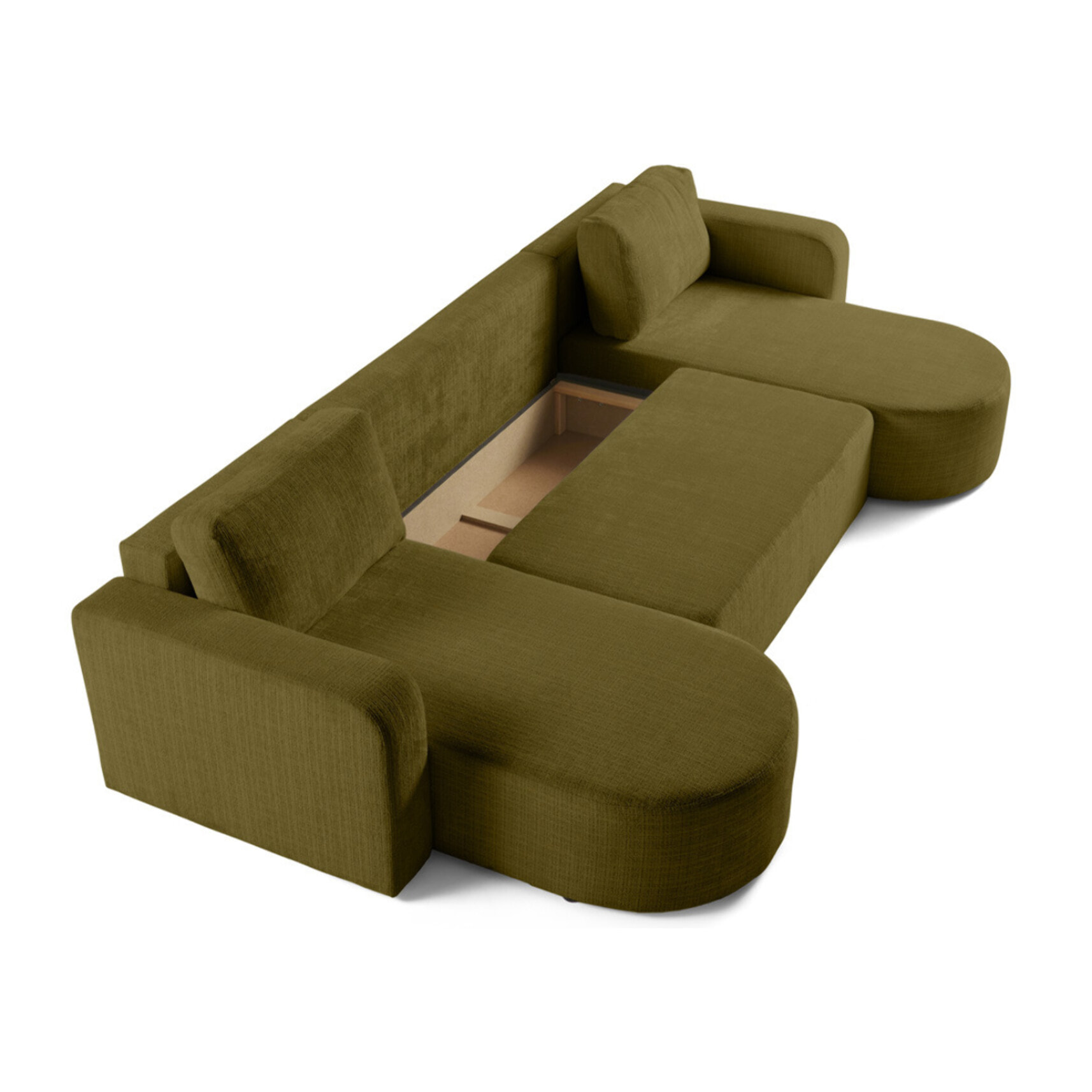 Miro - canapé panoramique en U 7 places - convertible avec coffre - en velours texturé - Vert Olive