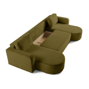 Miro - canapé panoramique en U 7 places - convertible avec coffre - en velours texturé - Vert Olive