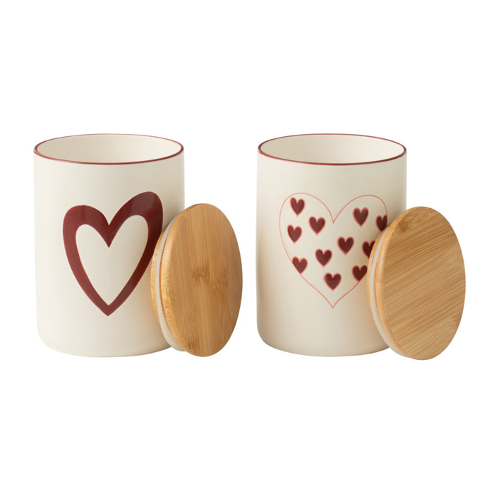 J-Line pot de conservation - porcelaine - blanc/rouge - small - 2 pcs